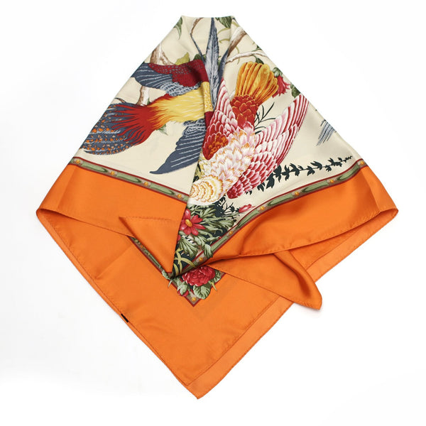 Birds & Flowers Silk Scarf | Orange - A R A M L E E ®