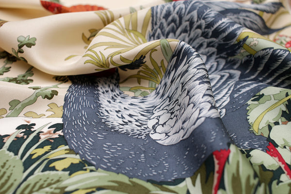 Birds & Flowers Silk Scarf | Orange - A R A M L E E ®