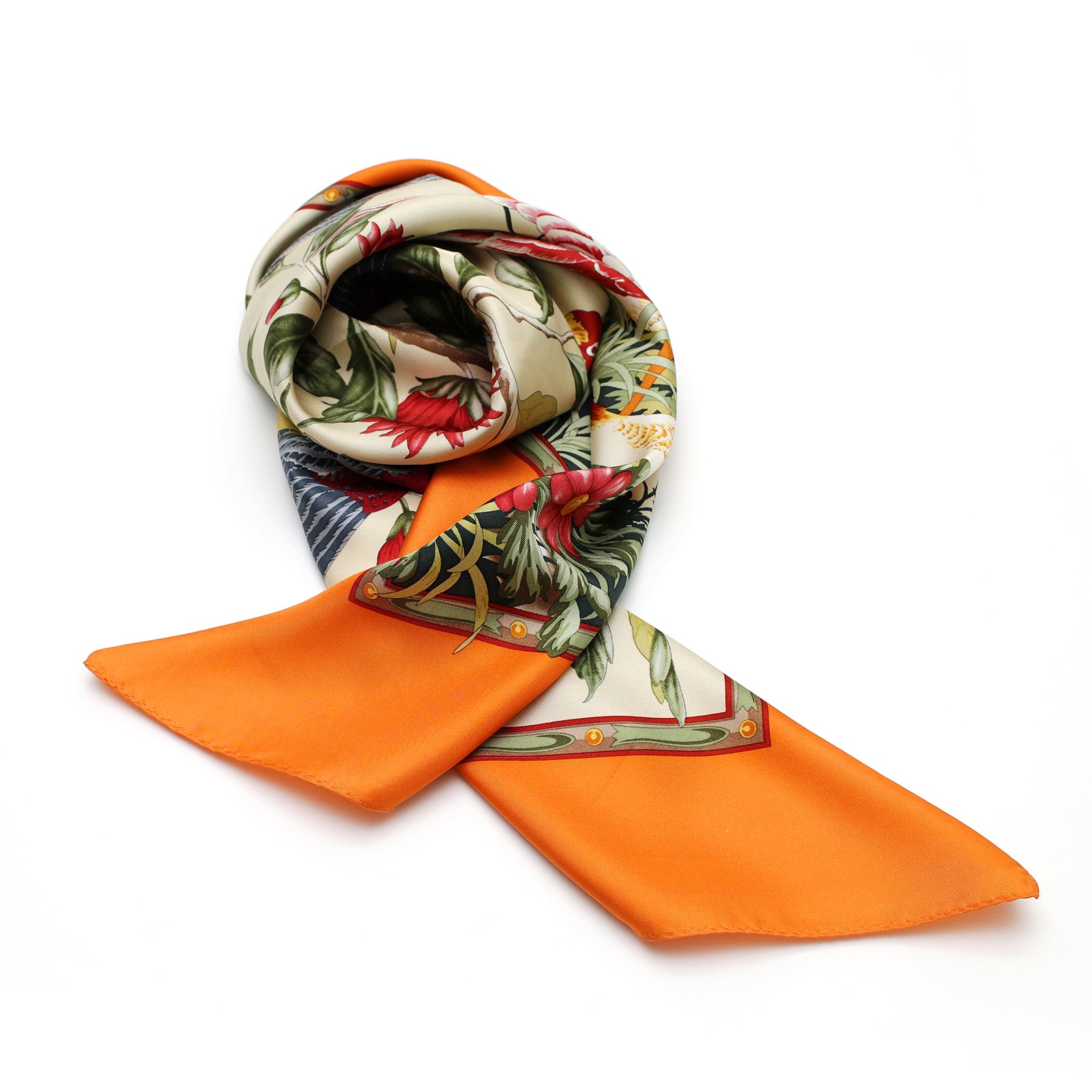 Birds & Flowers Silk Scarf | Orange - A R A M L E E ®